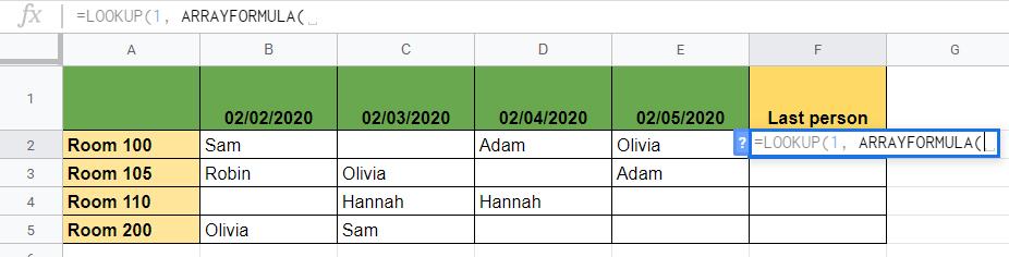 Tìm giá trị cuối của mỗi hàng | Google Sheets